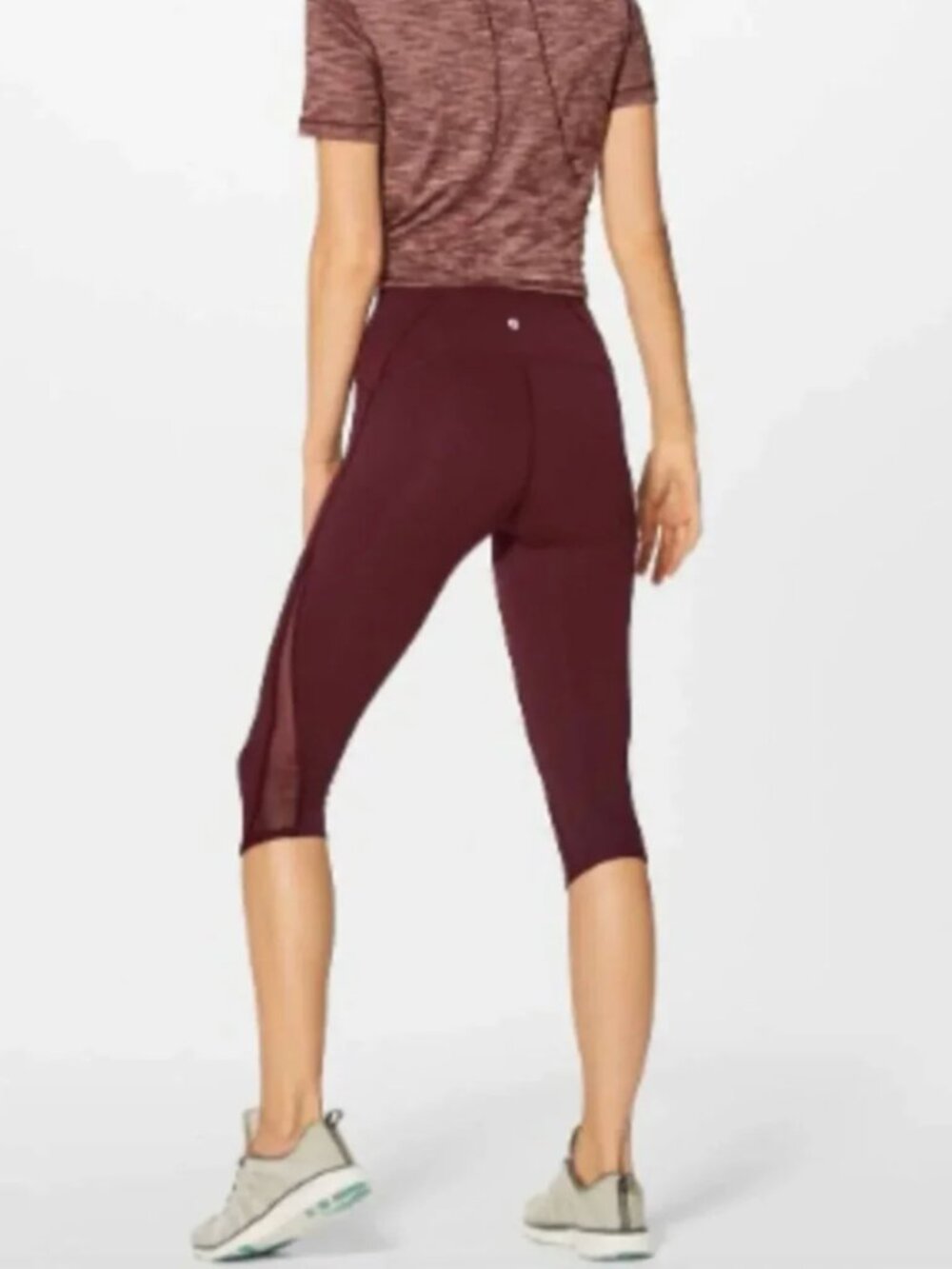 Lululemon Train Times Crop 17" Size 8 Black Cherry Garnet Luxtreme Mesh